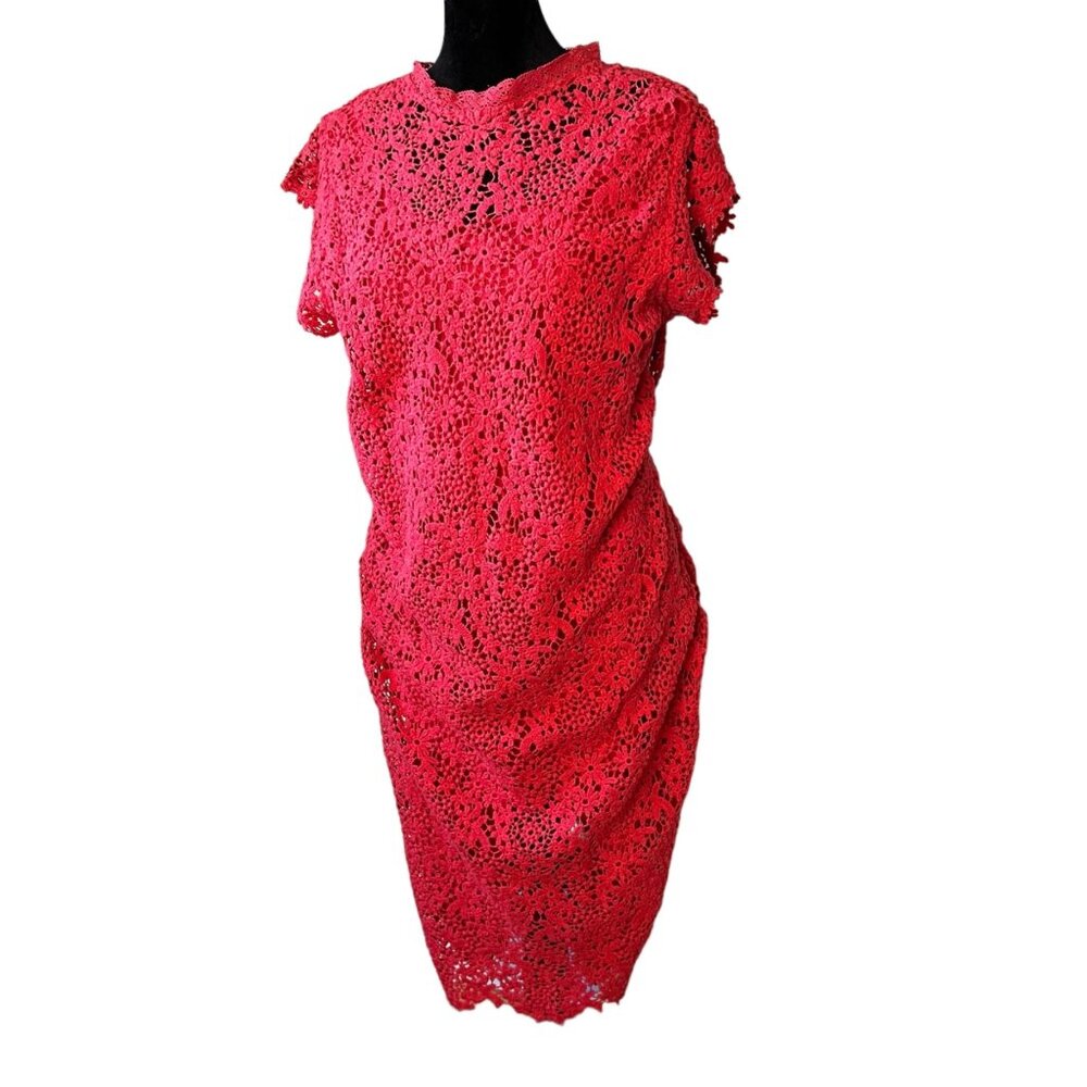 Velvet by Graham & Spencer Red Mini Lace Crochet Floral Overlay Dress Size M